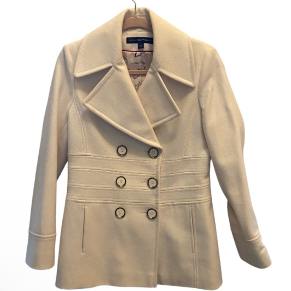 Via Spiga Women's Beige Double-Breasted Pea Coat